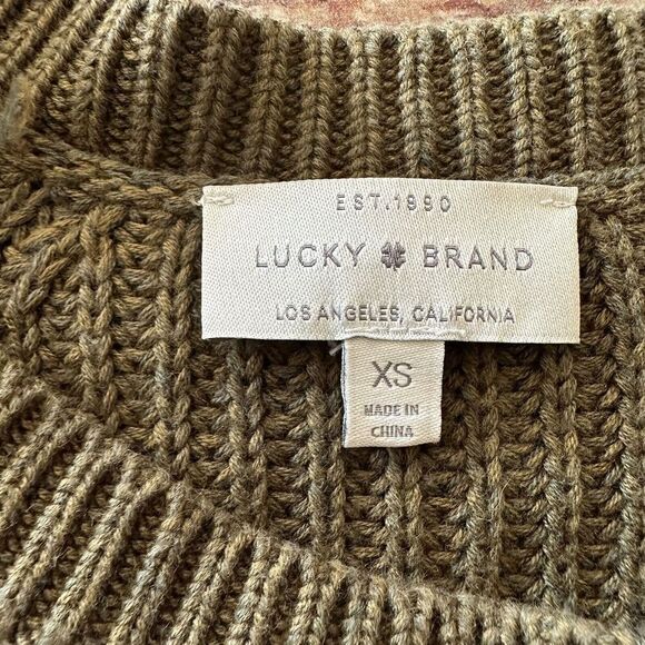 Lucky Brand Sweater Size XS Green Crew Neck Sleeve Cut Out Detail Pullover Knit - Picture 6 of 7